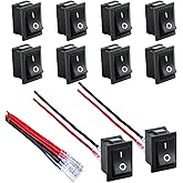 DaierTek Mini ON and Off Rocker Switch 12V 20A T85 2 Pin SPST Small ON Off 120V 10A Rocker Toggle KCD1 Switch Pre-Wired Black for Automotive, Car -10Pack