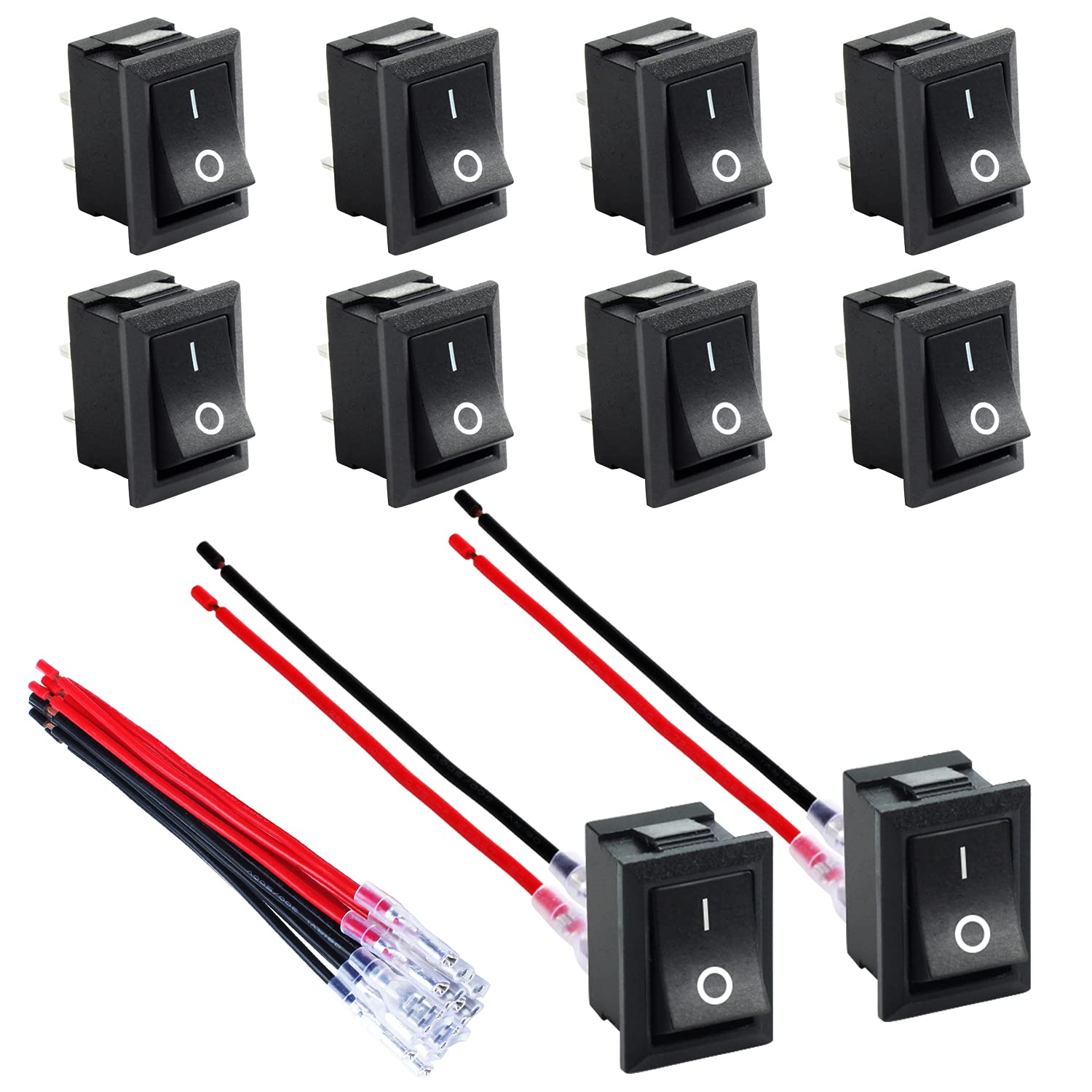 Photo 1 of DaierTek Mini ON and Off Rocker Switch 12V 20A T85 2 Pin SPST Small ON Off 120V 10A Rocker Toggle KCD1 Switch Pre-Wired Black for Automotive, Car -10Pack