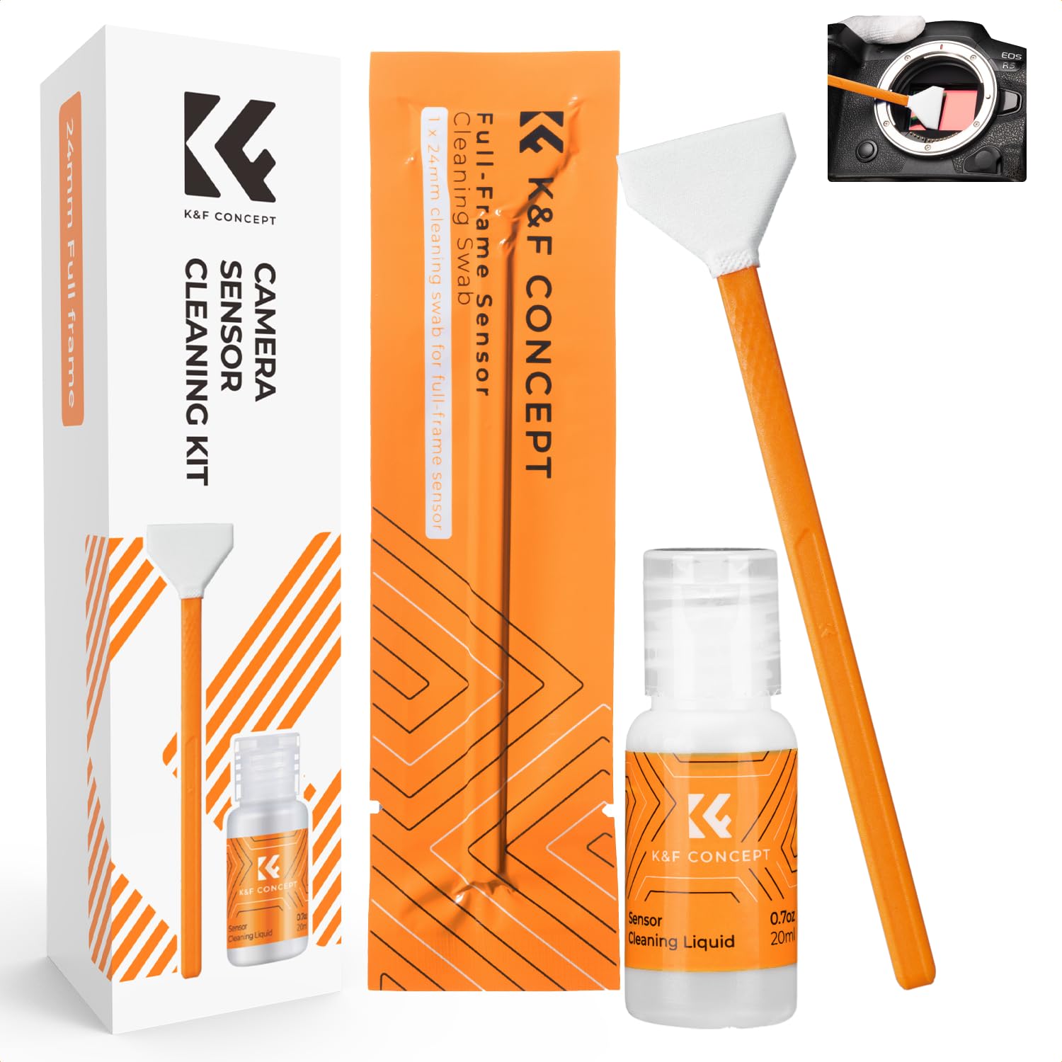 Photo 1 of K&F CONCEPT 24mm Full Frame Sensor Cleaning Swab*6 + 20ml Sensor Cleaner, DSLR SLR Digital Camera CMOS and CCD Sensor Cleaning Swab Kits for Nikon Sony Canon Camera Clean