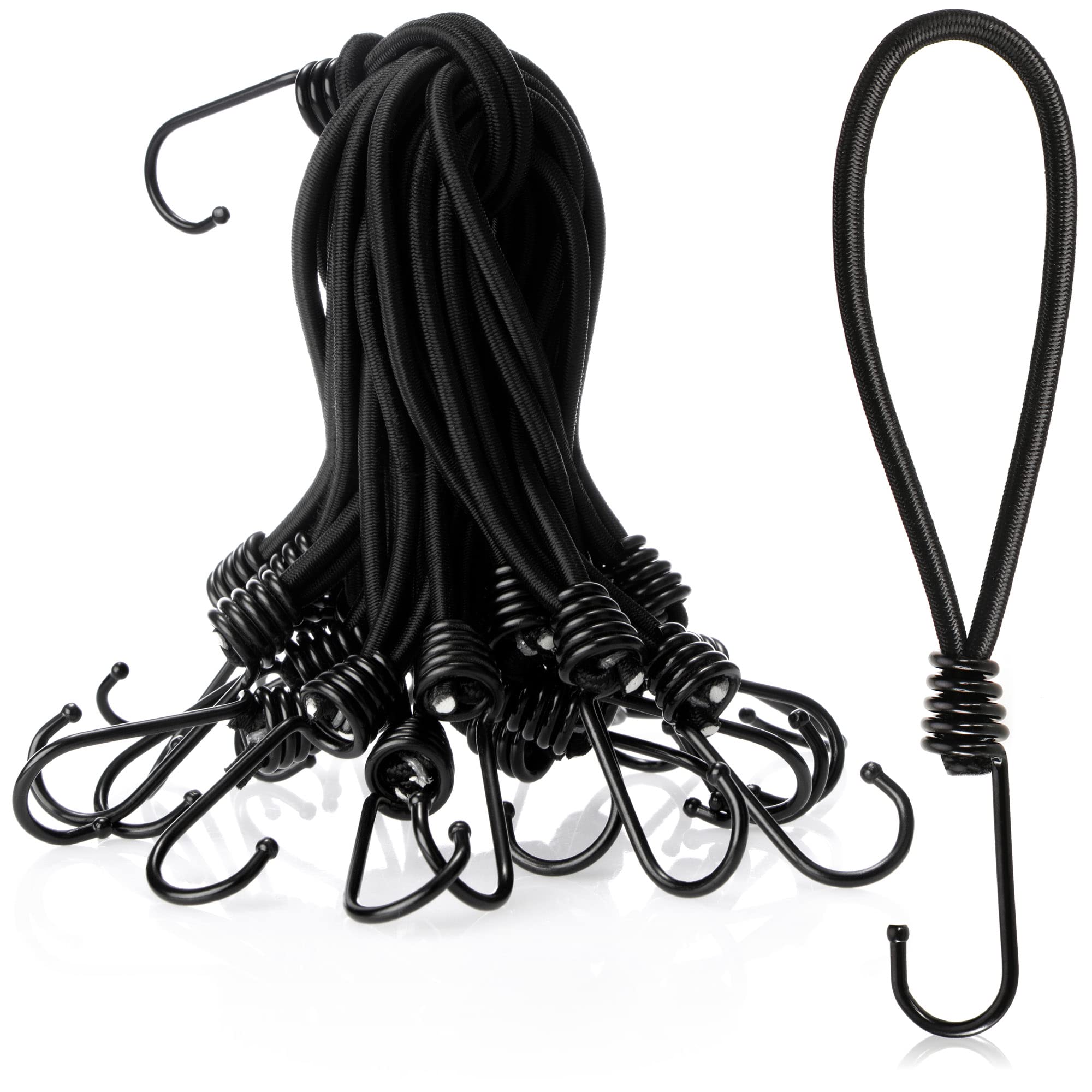 COM-FOUR® 25x premium tarpaulin tensioners with hooks - rubber tensioners for banners, posters, tents, tarpaulins, pavilions - tent tensioners for camping (25 pieces - black - 18cm) — image 1