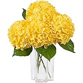 DuHouse 3Pcs Hydrangea Artificial Flowers,Latex Real Touch Hydrangeas with Long Stems & Leaves for Home Decor Party Floral Arrangements Wedding Bouquets Centerpieces(Yellow)