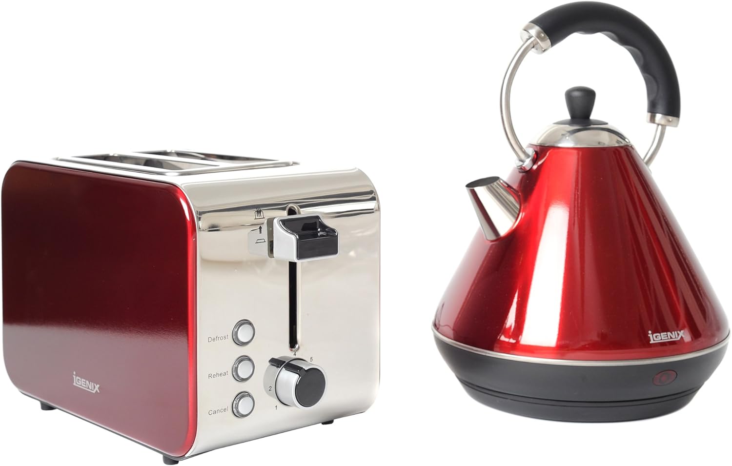 Igenix IGPK12 Breakfast Set, Pyramid Kettle and 2 Slice Toaster Metallic Red Amazon.co.uk