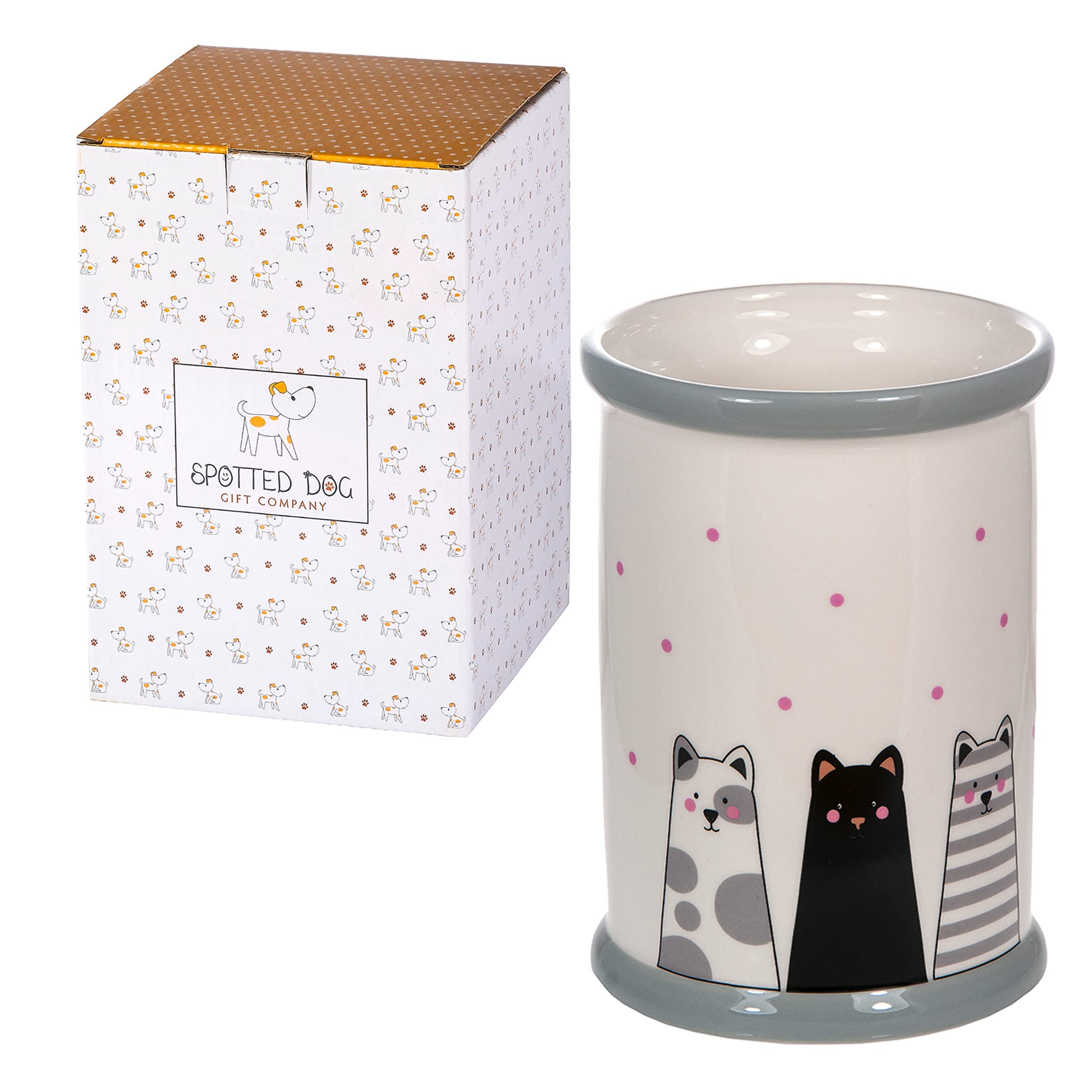 SPOTTED DOG GIFT COMPANY Cat Themed Kitchen Utensil Jar – White, Ceramic, Utensil Holders | Kitchen Accessories & Organizer