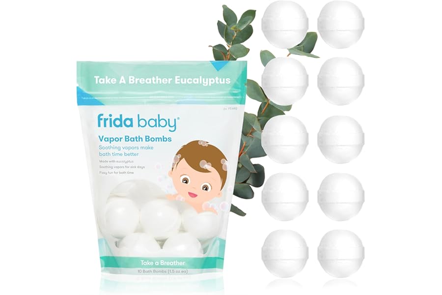 Frida Baby Natural Vapor Bath Bombs for Toddlers & Kids, Eucalyptus Essential Oil Bath Bombs for Aromatherapy, 10 Count