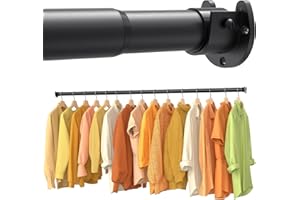 GXWOBRW Closet Rods for Hanging Clothes, 17-84 Inch No-Cut Stepless Adjustable Closet Rod, 1.3 Inch Heavy Duty Metal Closet Hanging Rod with Brackets, Black Closet Bar for Closet, Laundry Room, RV, Wardrobes