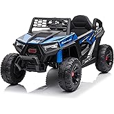 TOBBI 12V Kids Ride On Car Toy, Toddlers Electric Off-Road Truck, Battery-Powered 4 Wheels Vehicle to Drive with 25W Dual Motors/Safety Belt/Horn/Music & LED for Chirdren Aged 3-6 Years-Blue | 12V, Electric, Off-Road, Double Open Doors, Safety Belt
