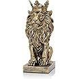 AMOIENSIS Lion Statue Decor, Timeless Symbol of Strength, Antique Gold Accent Fengshui Lion Home Office Shelf Table Decoration, Leo Lion Business Team Mascot Gift, 9 inch Resin Gold Crown Lion Statue