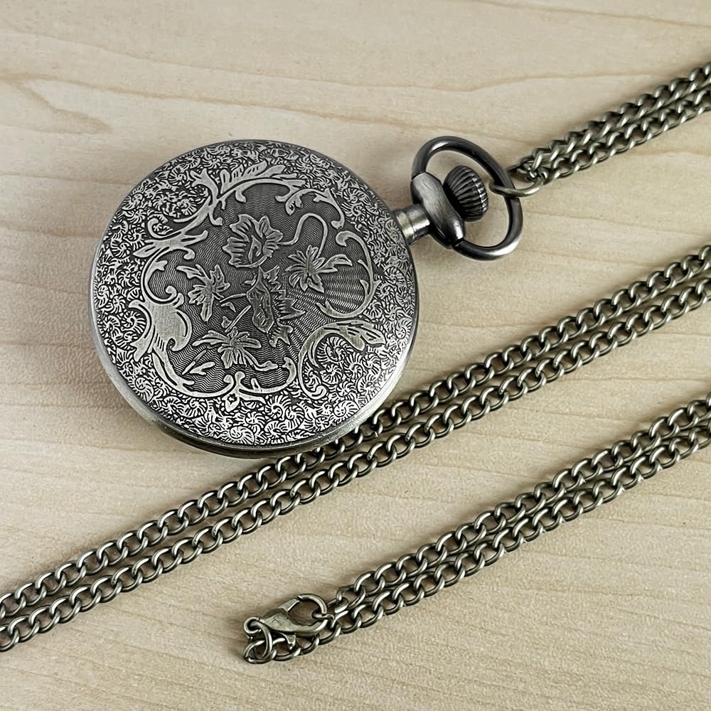 Fogitbok Vintage Quartz Pocket Watches for Men with Chains, Analog Pocket Watch for Women, Gifts for Dad/Grandpa Gifts for Him for Birthday