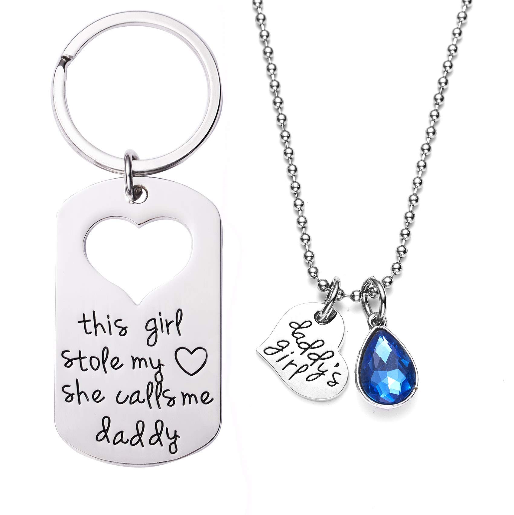 LParkin Gifts For Dad From Daughter Keychains This Girl Stole My Heart She Calls Me Daddy Keychain Matching Necklace Set Keyrings Unique Father Gift Girls Birthday Necklaces Jewelry