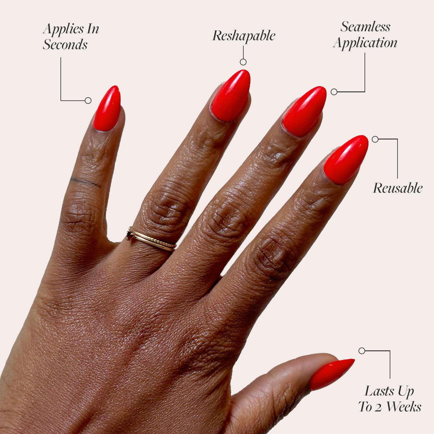 Glamnetic Press On Nails - Fiery Red | Opaque Bright Red Short Almond Fake Nails, Reusable | 15 Sizes - 30 Nail Kit - Image 3