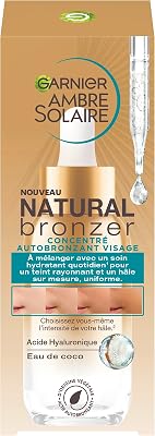 Ambre Solaire Natural Bronzer Garnier Suero autobronceador concentrado para un bronceado natural, uniforme y duradero,1 x 30 ml, Versión previa