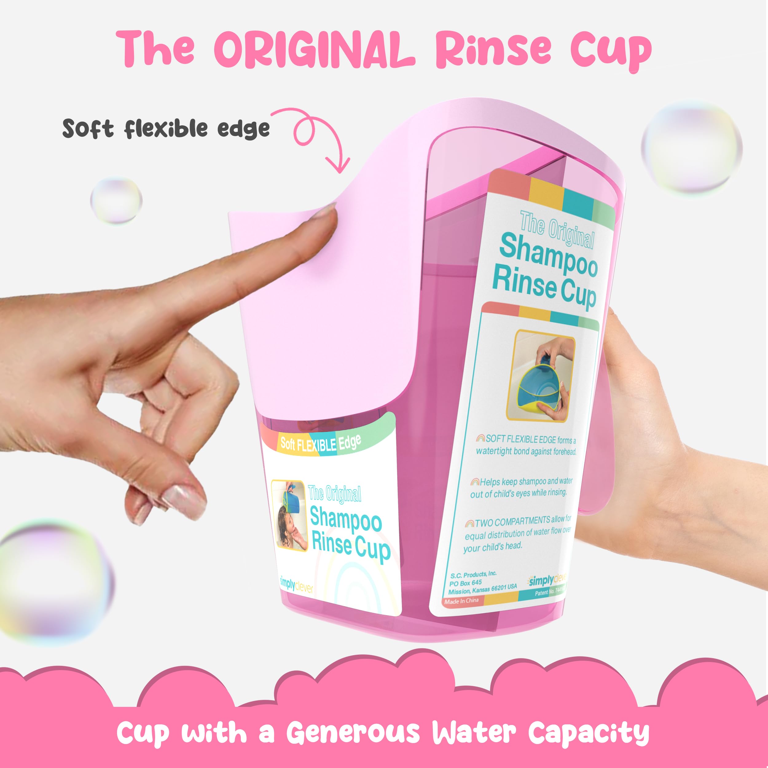 Tear-Free Bathing Experience with Rinse Cup - Soft Flexible Edge, Comfortable Handling & 40 Oz Capacity