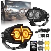 maXpeedingrods 4.5" LED Offroad Pod Light w/Amber White DRL Combo Beam 108W | 6 Modes Spot Flood Beam Driving Light w/4 Light Covers, Remote Control Light Bar for Jeep Gladiator Tacoma F150 Truck ATV UTV