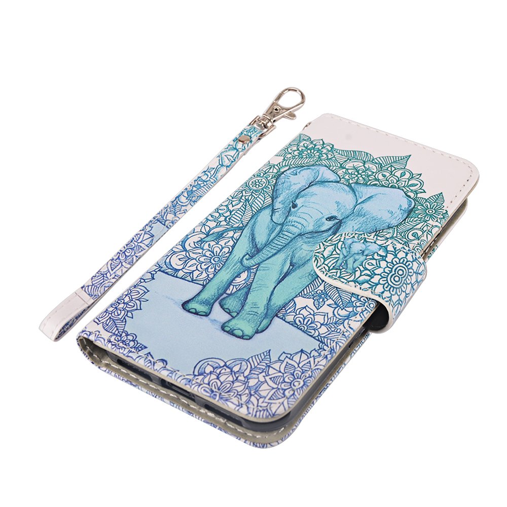 iPhone X Case, MagicSky iPhone X Wallet Case, Premium PU Leather Wristlet Flip Case Cover with Card Slots & Stand for Apple iPhoneX - Elephant