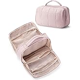 Marscamd Travel Makeup Bag for Women, Puffy Cosmetics Organizer with Waterproof Pockets, Toiletry Pouch for Makeup Brushes, Skincare & Travel Essentials, Pink (Bag Only)