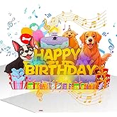 Turypaty Dog Birthday Cards Pop Up 3D Cake - Music & Blow Out Candle Light, Dog Lover Greeting Card, Funny Cute Puppy Birthday Card Gifts for Men, Women, Boys, Girls, Dad, Mom, Friends, Husband, Wife