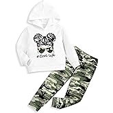 BAVADER Toddler Girl Clothes Camo Graphic Hoodie Sweatshirt Little Girls Clothes Leggings Sweatpants 2PCS Outfits 3-8Y