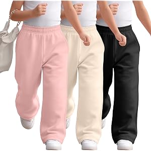 Joiceful 3 Pack Toddler Girls' Cotton Sweatpants | Cotton Fleece-Lined Fabric, Wide Leg Baggy Fit, Elastic Waist, Comfortable