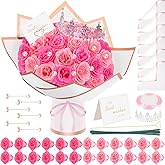 TLY Glitter Roses Bouquet Pink Flower Bouquet DIY Fake Roses Flowers with Wrapping Paper Crowns Cards Pink Rose Artificial Flowers for Valentines Day Mothers Day Anniversary Engagement Wedding