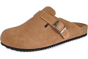 Intini Womens Suede Clogs Mens Leather Mules Cork Footbed Sandals with Arch Support