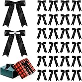 Riceshoot 24 Pcs Satin Ribbon Bows 5x7'' Self Adhesive Stick on Premade Satin Bows with Double Sided Tape for Gift Wrapping Crafts Wedding Valentine Birthday Balloons(Black)