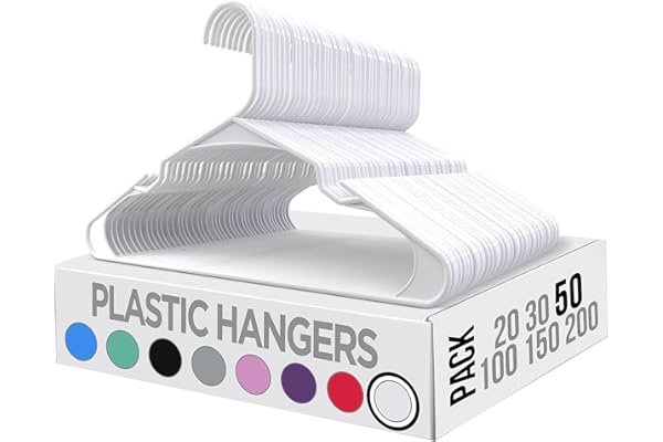 Utopia Home Clothes Hangers 50 Pack - Plastic Hangers Space Saving - Durable Coat Hanger with Shoulder Grooves (White)