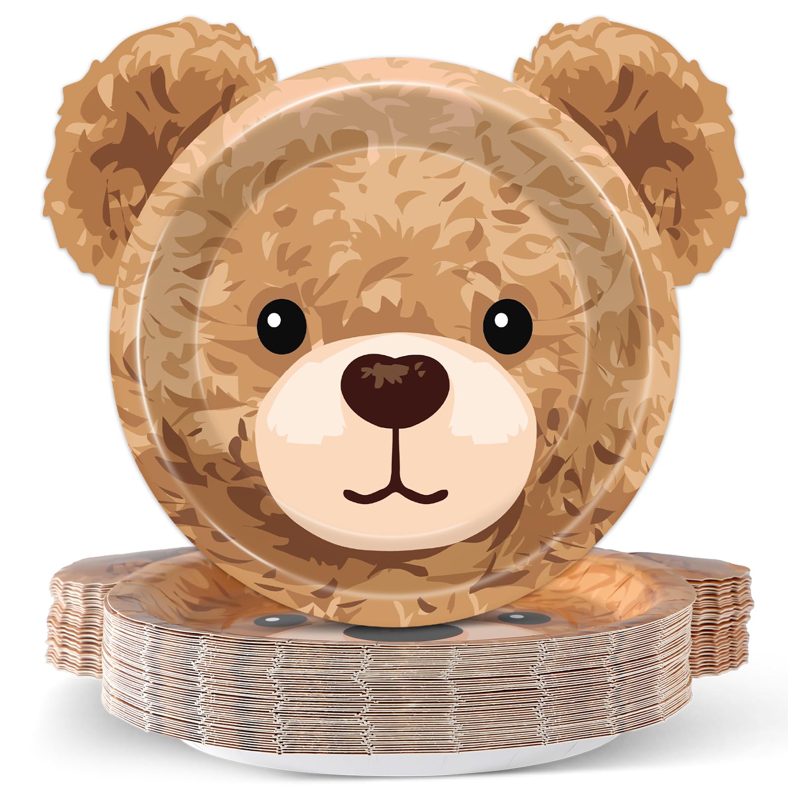 Photo 1 of 48PCS Bear Shaped Paper Plates Brown Bear Party Supplies We Can Bearly Wait Baby Shower Tableware Brown Theme Dessert Plates for Boys Girls Birthday Baby Shower Gender Reveal Party Decoration