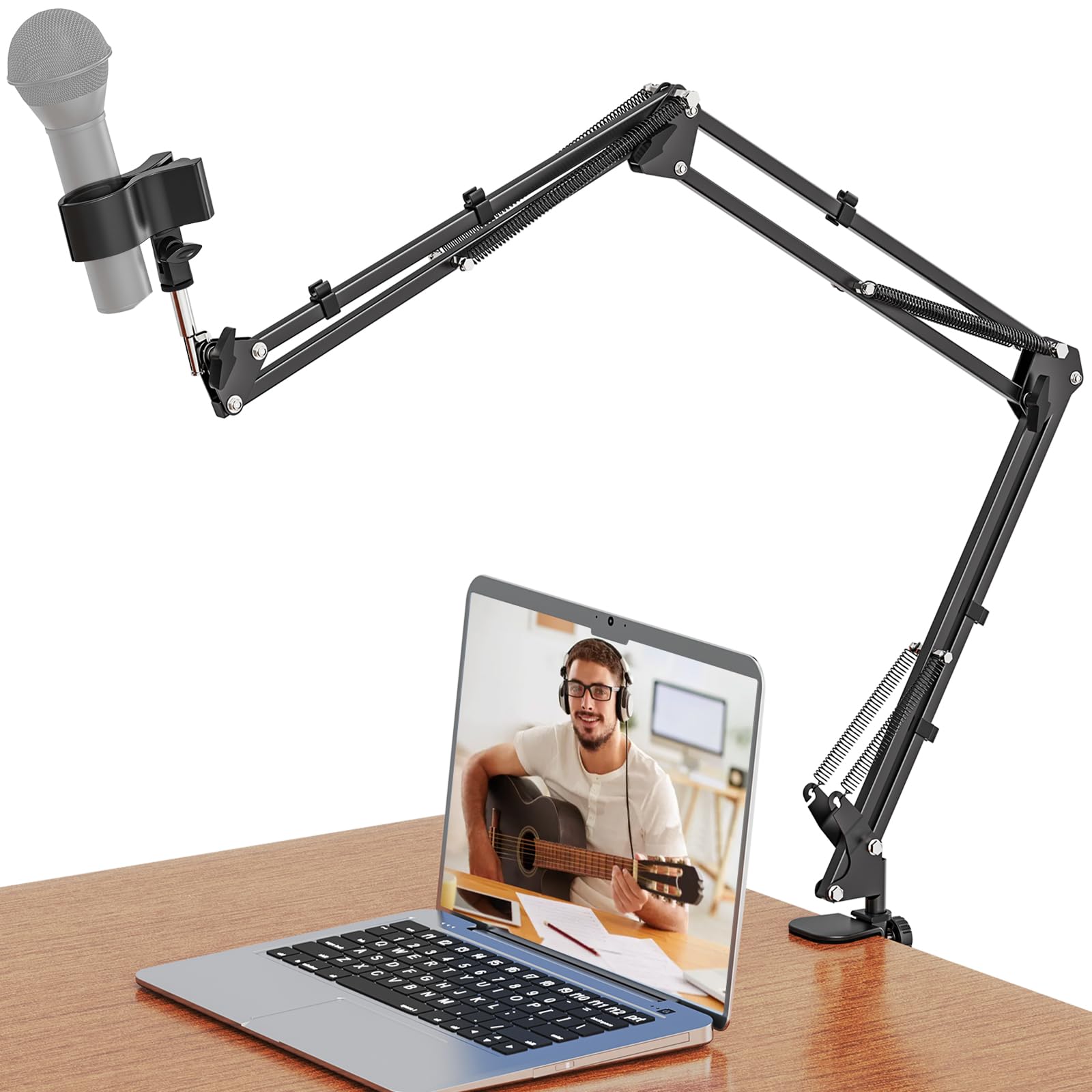 Jubor Table Microphone Arm Stand, Desk Microphone Boom Arm with 3/8" to 5/8" Screw, Adjustable Mic Mount Suspension Holder with Table Mount Clamp, Perfect for TikTok Live-Streaming, Singing