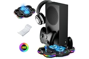 Charging Station & Cooling Stand for Xbox Series S with RGB Light Strip, RTTACRTT Cooling Fan and Fast Dual Charger Dock, Cooling System with 13 Lights, Headphone Hook & USB Ports (Black) - No Battery