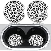 Leopard Print Car Coasters,Cute Car Assecories for Women,Universal Auto Anti Slip Insert Coaster, Rubber Car Coasters with A Finger Notch,Pack of 2 Drink Cup Holder Coasters