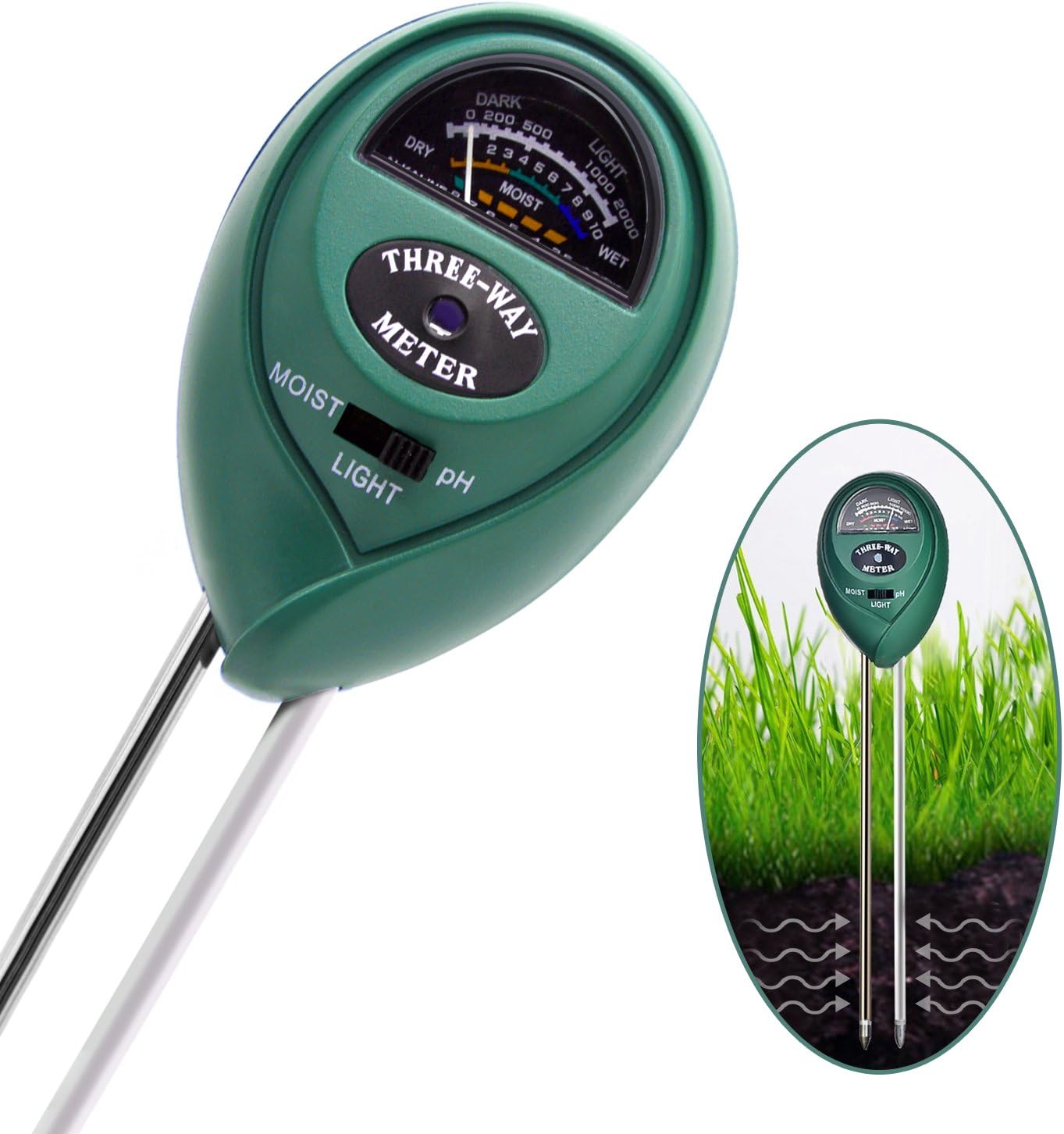 Soil Tester Meter/Soil Sensor/3-in-1 PH Measurement/ Light Detector, Gardening/Farming Multi-functional Device for Horticultural Plants, Lawn, Flowers, Vegetables, Herbs &More