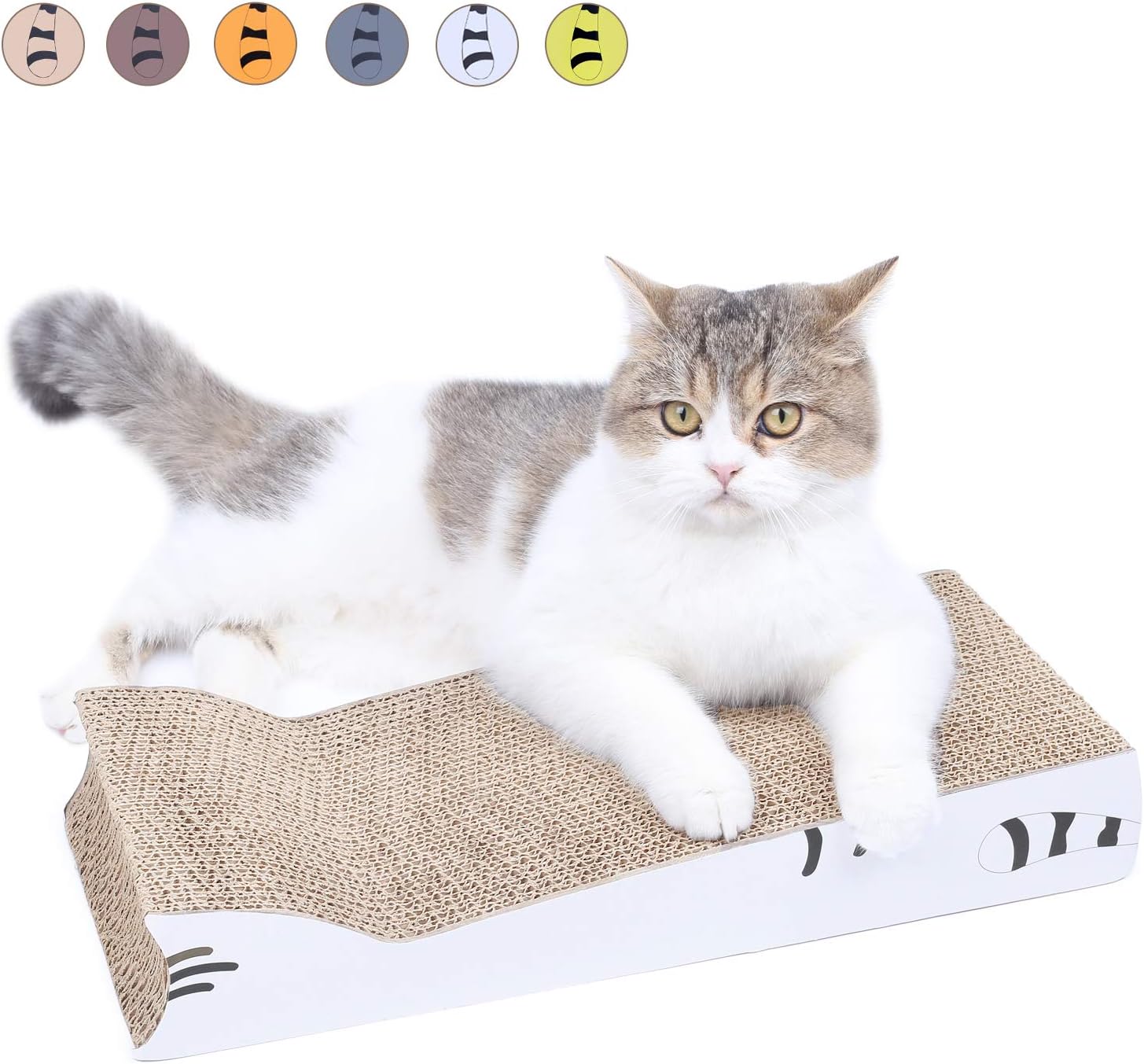 AMZNOVA Cat-shaped Cat Scratchers, Cozy & Recyclable Scratching Pad with Corrugated Cardboard, White, Narrow