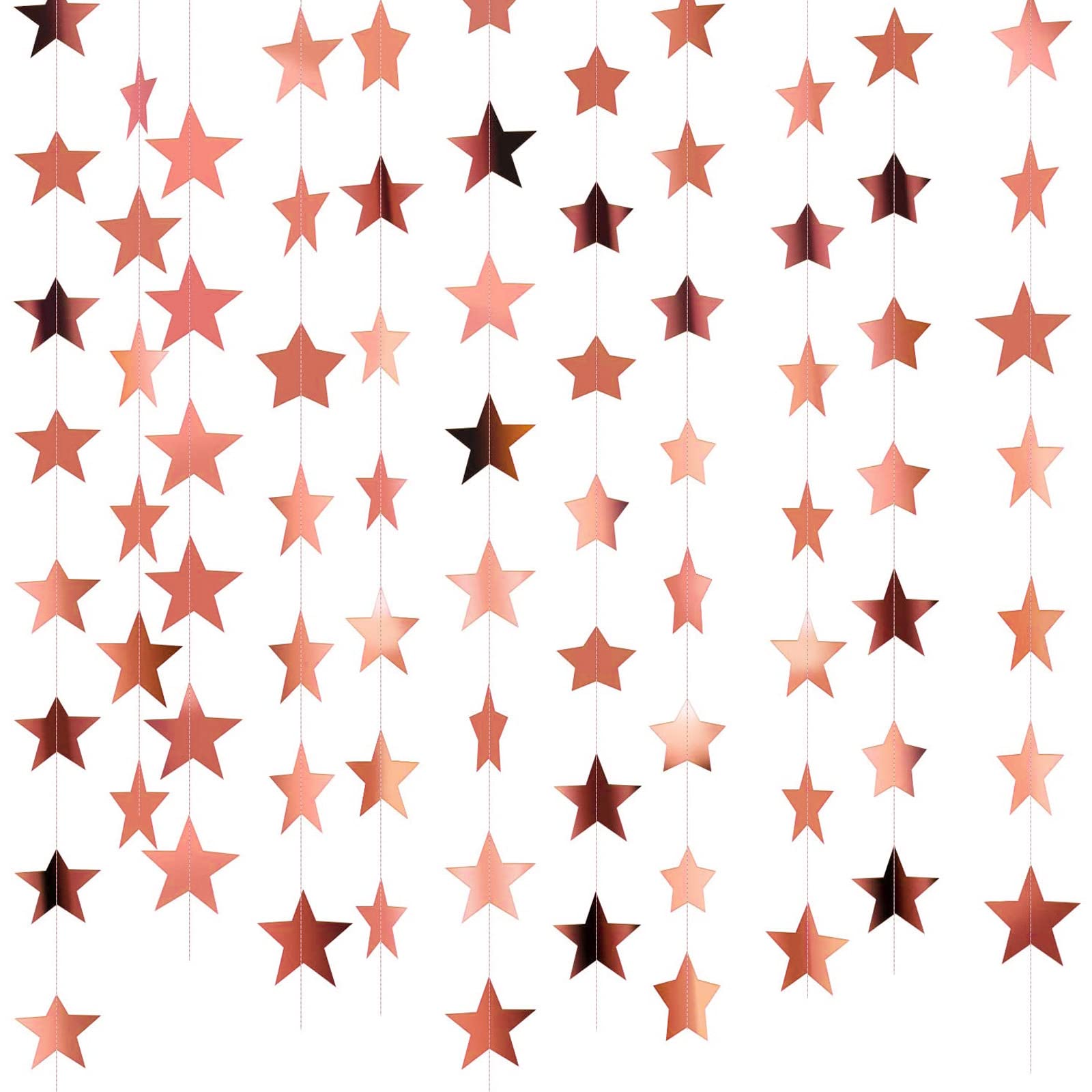 Photo 1 of Patelai Glitter Star Garland Banner Decor, 130 Feet Star Hanging Bunting Banner Bright Backdrop for 2025 Graduation Prom Wedding Birthday Christmas Party Supplies(Glitter Rose Gold)