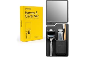 TOOLETRIES The Harvey & Oliver Set- Toothbrush & Razor Holder and Fog Resistant Mirror - Silicone Shower & Bathroom Accessory - Features Silicone-Grip Technology, Removable & Reusable - Charcoal