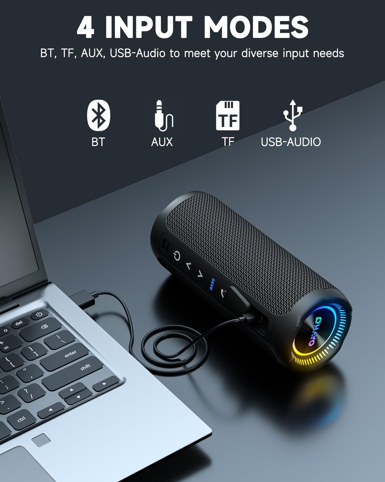 Bluetooth Speakers Wireless Loud Stereo Sound IPX7 Waterproof Outdoor Portable 25W Super Bass Speaker for Home Party Beach with 24H Playtime Colorful Lights BT5.3 TWS Pairing Birthday Gift Black