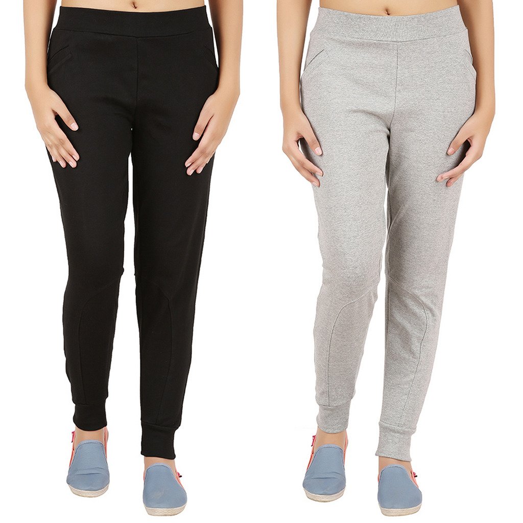 notyetbyus women's black and grey melange joggers strechable pant pack of 2
