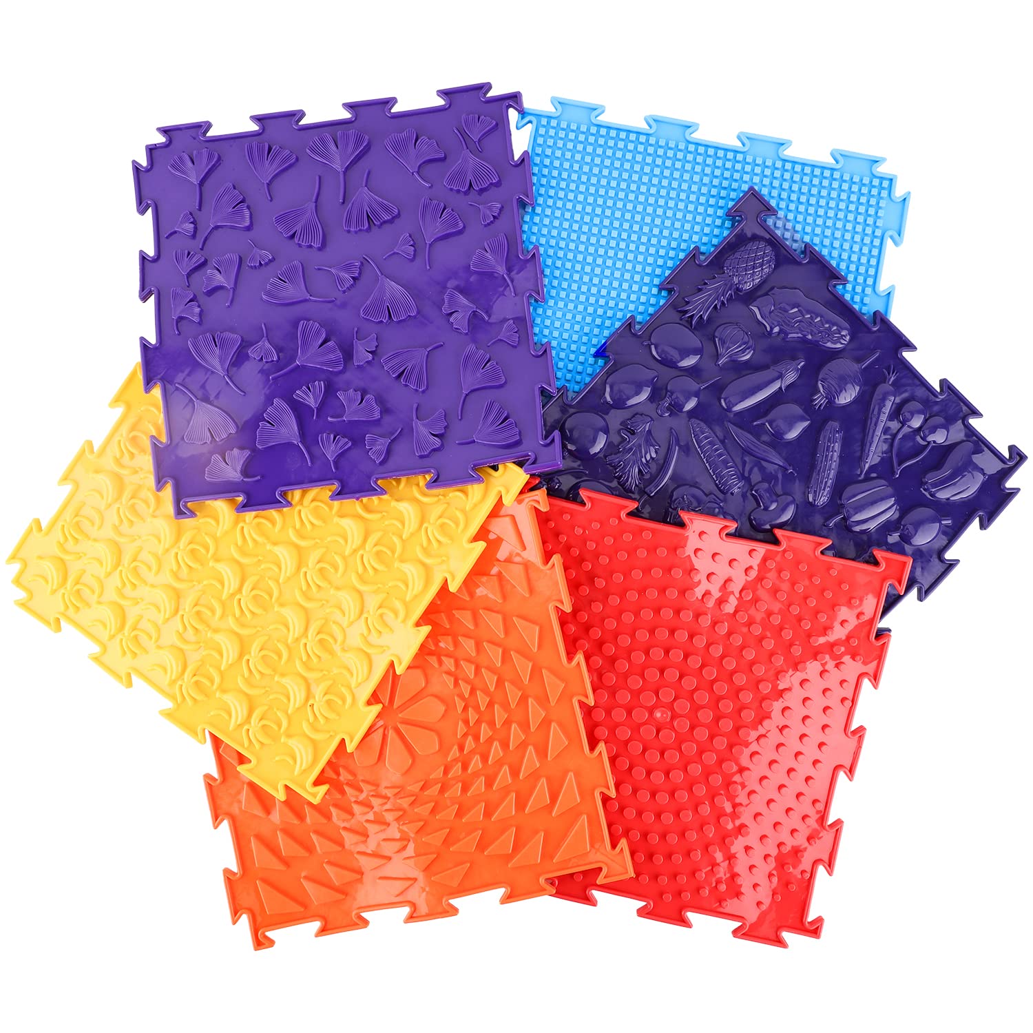 6pcs Massage Sensory Mats, Fun Rainbow Set of Sensory Mat Assorted Pattern Sensory Play Mats for Floor Massage Mat for Kids Baby Game Mat