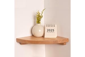 VERSAWOOD Floating Corner Shelves Oak 8", Solid Oak Wall Mounted Wooden Display Storage Rack with Wire Hole for Plants, Photos, Speakers, Bedroom, Kitchen, Living Room Décor - 1-Pack