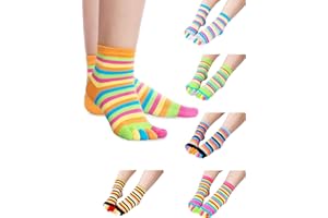 SATINIOR 6 Pairs Rainbow Stripe Toe Separated Socks Cotton Full Finger Toe Socks for Women(Bright Color)