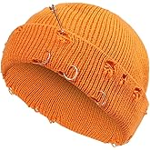 HeiDmai Distressed Ring Beanie Hat Unisex Fashion Hip-hop Slouchy Knitted Skull Caps