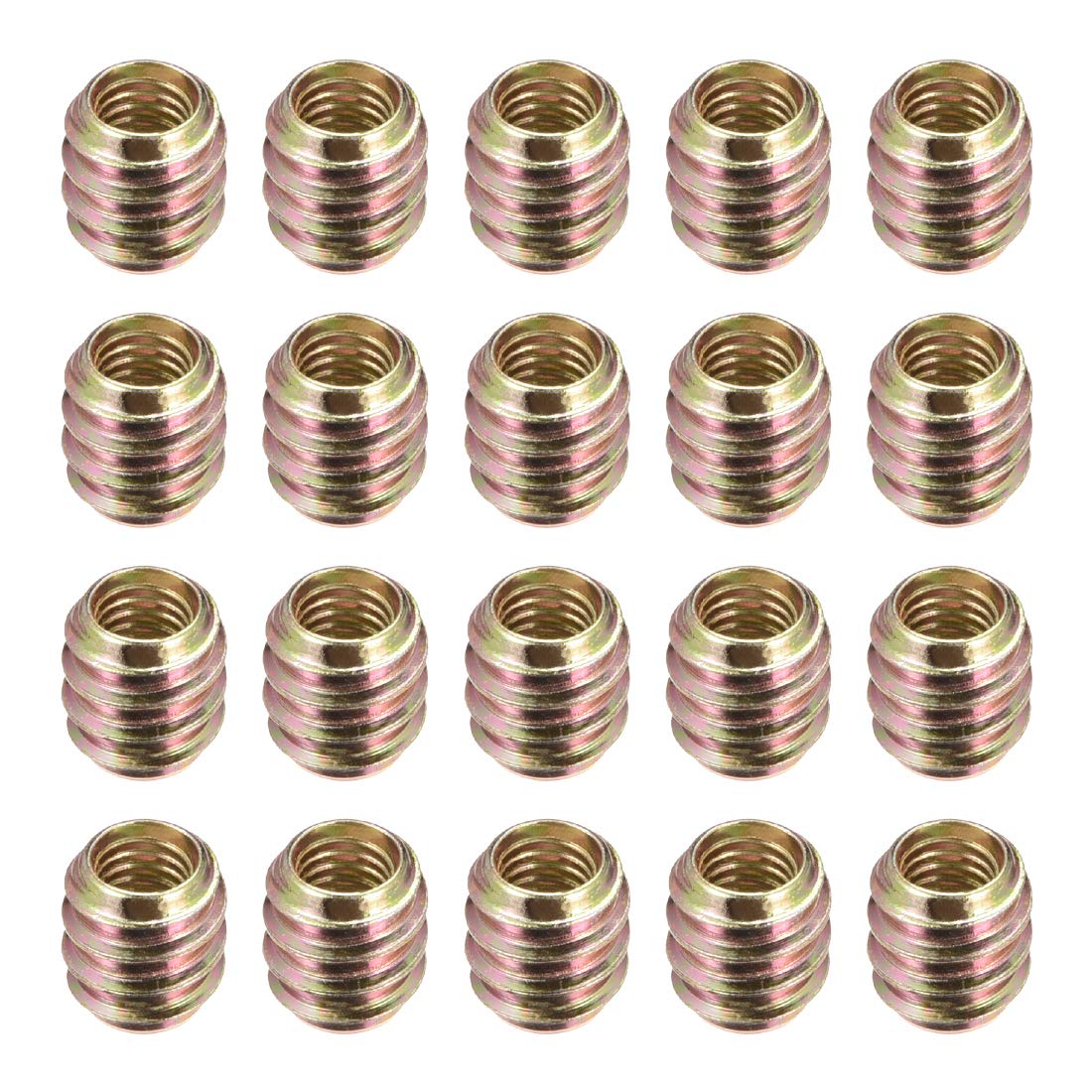 sourcing map Furniture Threaded Insert Nuts Carbon Steel M6 Internal Thread 12mm Length 20pcs
