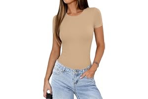 Avidlove Women's Short Sleeve Bodysuit Crew Neck Thong Body Suits Basic Tee Shirts Body Suit Going Out Top Outfit