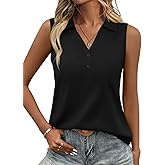 TICTICMISS Women's V Neck Tank Tops Sleeveless Polo Shirts Henley Loose Fit Cute Summer Tees