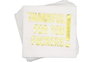 AISOSIKS Thankful for You Napkins, Friendsgiving Party Decorations, Thanksgiving Table Decor, Gold Foil Napkins (5 x 5 In, 50-Pack)