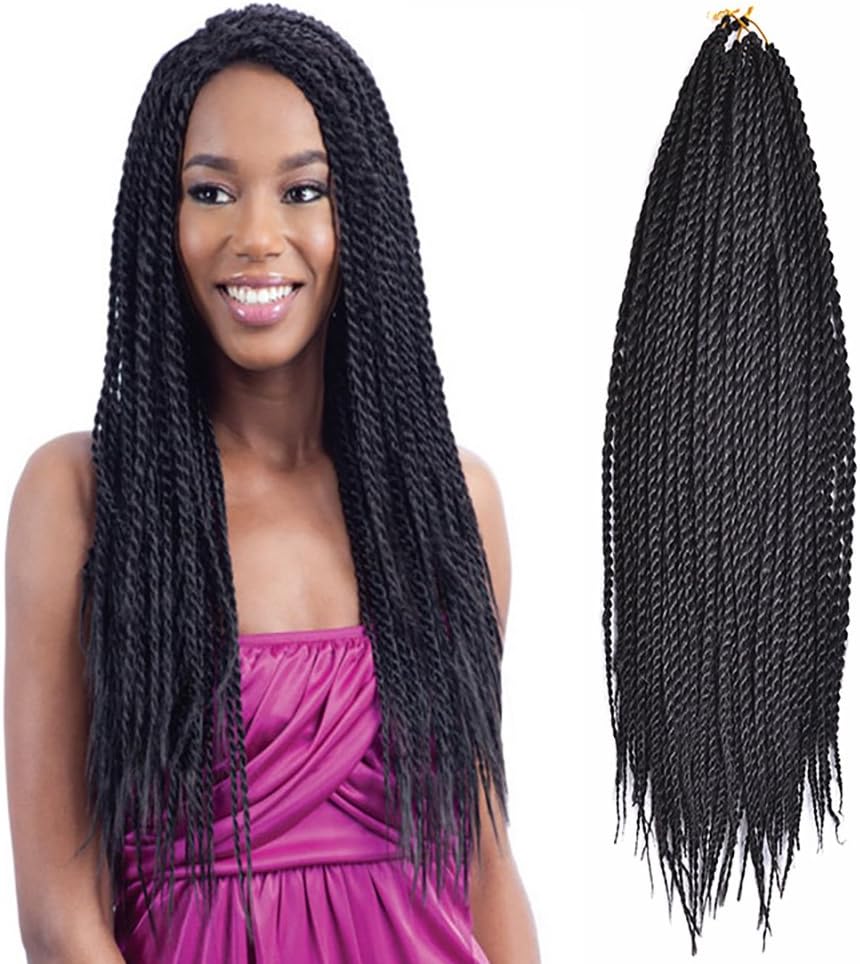 Ombre Senegalese Twist Hair Crochet Braids Hairstyles 2S Pretwist Box Braid Crochet Hair Extensions 18Inch 30Strands 75Gram/Pack (18inch 3pcs, 1B)