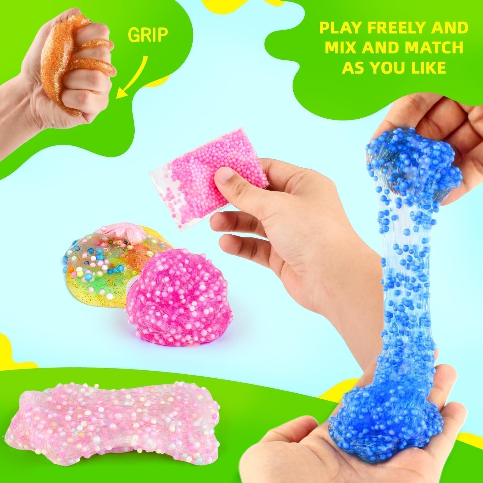 116pcs Large Package Slime Party Favors Kit, Boys and Girls 4-12 Relieve Stress Gift with Butter Clear Slime Clear Mix ins, Mermaid Charm Etc. Perfect Birthday DIY Toy for Kids 6-10
