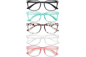 WINTOO Blue Light Glasses for Woman Men | 99% Blue Light Blocking Glasses for Computer Gaming TV Phone Screen Square Frame | Anti Eyestrain & UV Glare Protection - 5 Pair