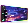 GIM Wireless Charging RGB Gaming Mouse Pad 15W, LED Mouse Mat 800x300x4MM, 10 Light Modes Extra Large Mousepad Non-Slip Rubber Base Computer Keyboard Mat for Gaming, MacBook, PC, Laptop, Desk（Sunset）