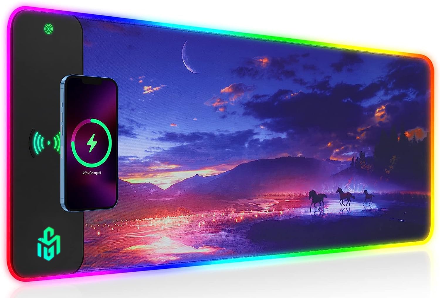 Photo 1 of GIM Wireless Charging RGB Gaming Mouse Pad 15W, LED Mouse Mat 800x300x4MM, 10 Light Modes Extra Large Mousepad Non-Slip Rubber Base Computer Keyboard Mat for Gaming, MacBook, PC, Laptop, Desk?Sunset?