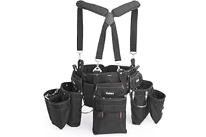 Chyaidach 16-Pockets Tool Belts for man with Suspenders, Detachable & Adjustable Tool Pouches Bag & Back Support Tool belt Combo For Electrician/Carpenter/Construction/Framers/Handyman